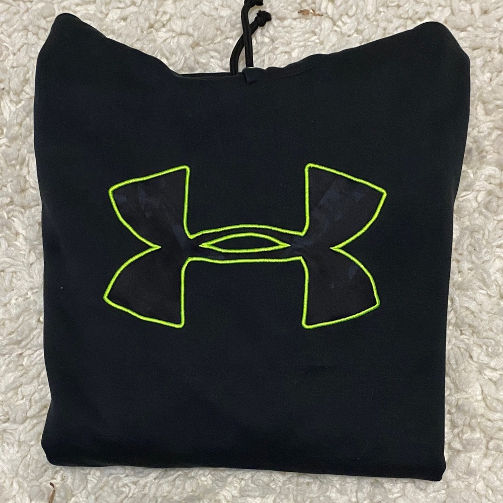 Under Armour Mens size large black Hoodie with Bright green trimmed Logo - Picture 3 of 14